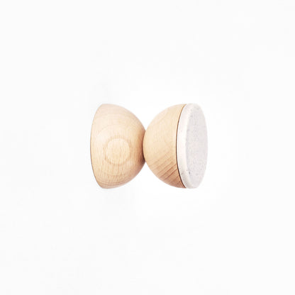 Geometric Beech Wood & Ceramic Wall Mounted Coat Hook / Knob - Grey Sand