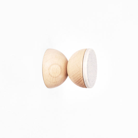 Geometric Beech Wood & Ceramic Wall Mounted Coat Hook / Knob - Grey Sand