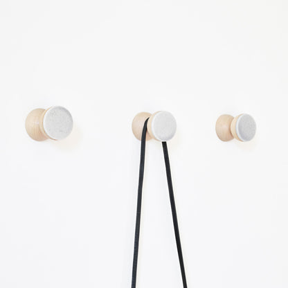 Geometric Beech Wood & Ceramic Wall Mounted Coat Hook / Knob - Grey Sand