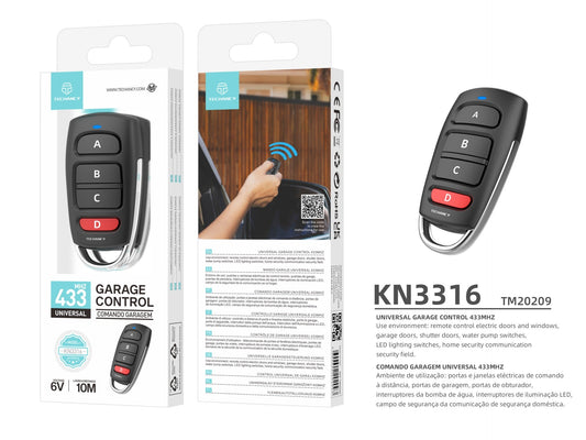 Techancy Controlo Remoto Universal KN3316, 433mhz, Para Janelas, Portas, Portas De Garagem, Etc., Fácil De Utilizar.