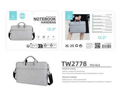 Mala para computador portátil Techancy TW2778, cinzenta, 13,3 polegadas, alça ajustável