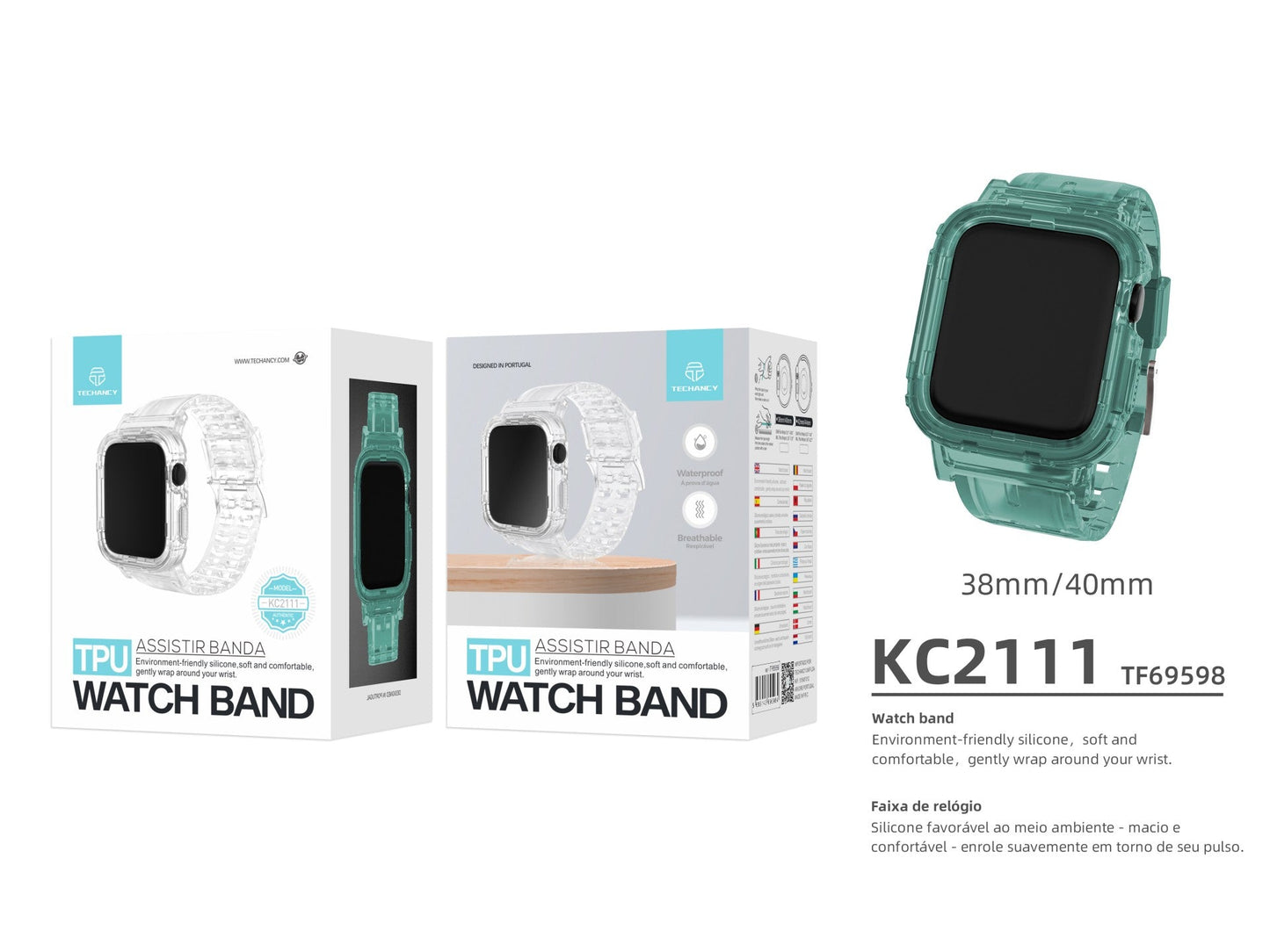Pulseira de silicone para relógio Techancy, KC2111, compatível com Apple Watch 38-40 mm, verde