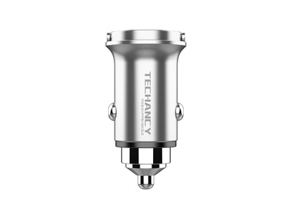 Techancy Mini Carregador TC6425, 33W, USB-A+USB-C, Liga de AlumInio, CompatIvel com Carros, Design Seguro e Confiavel