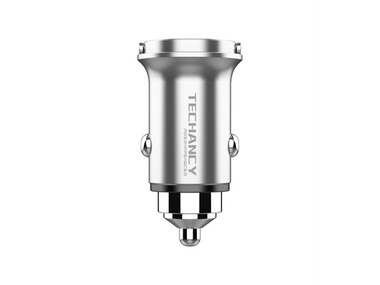 Techancy Mini Carregador TC6425, 33W, USB-A+USB-C, Liga de AlumInio, CompatIvel com Carros, Design Seguro e Confiavel
