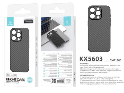 Techancy Capa Para Telemóvel Ultra Fina Em Fibra De Carbono KX5603, Compatível Com Iphone 15 Pro, Material Pp De 0,5 Mm.