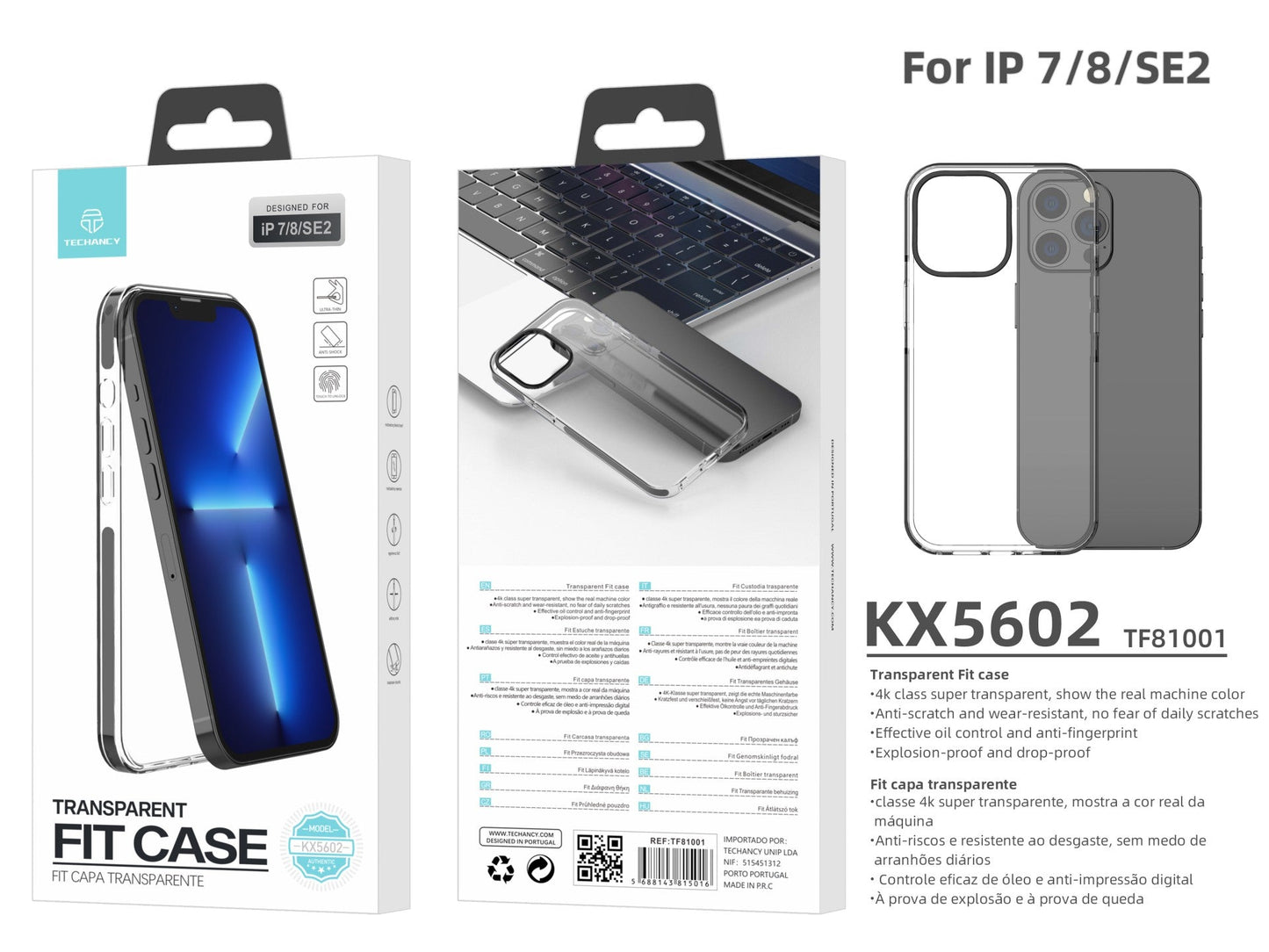 Capa transparente para telemóvel Techancy New Acrylic, KX5602, compatível com iPhone 7/8/Se2, transparente + Preto