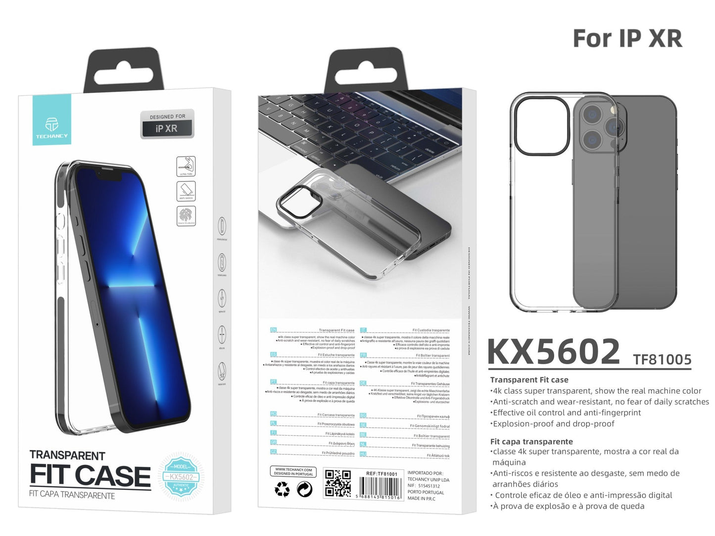 Capa transparente para telemóvel Techancy New Acrylic, KX5602, compatível com iPhone XR, transparente + Preto